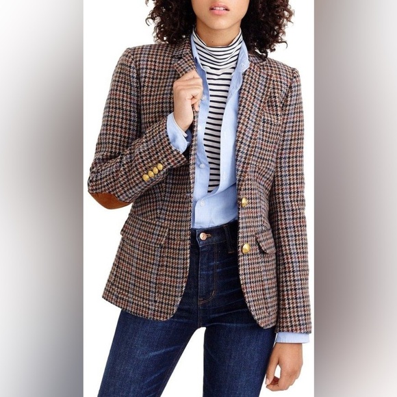 J. Crew Rhodes Luxury Houndstooth Wool Blazer Jacket Brown...